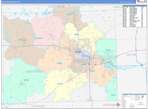 Washtenaw County Mi Wall Map Color Cast Style By Marketmaps Mapsales