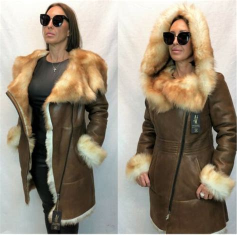 Real 100 Sheepskin Shearling Leather Toscana Long Hair Coat Jacket Hood Xs 7xl Ebay