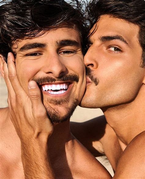 Two Men Gay Pride Hunk Males Cuddling Portrait Tattoo Beard Couples Gorgeous