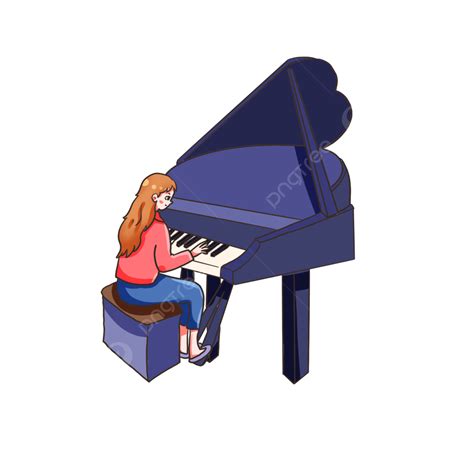 Play Piano Hd Transparent Hand Drawn Girl Playing Piano By The Sea