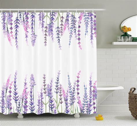 Shower Curtain Purple Flower Lavender Plants Aromatic Evergreen Shrub