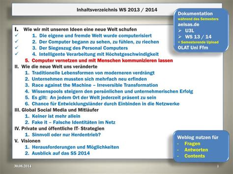 Damit word die inhaltsverzeichnisse automatisch erstellen kann, muss das dokument korrekt formatierte überschriften aufweisen. PPT - Inhaltsverzeichnis WS 2013 / 2014 PowerPoint ...