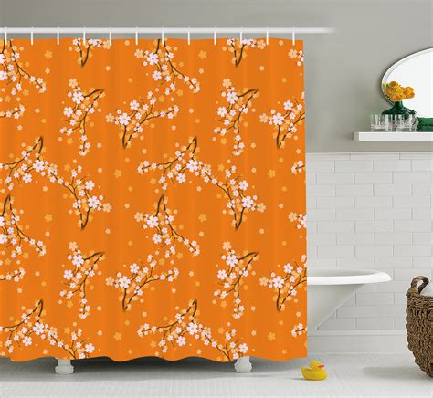 Floral Shower Curtain Blooming Cherry Tree Flowers On Branches Spring