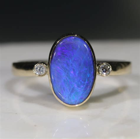 Natural Australian Blue Boulder Opal Ring And Diamond Size 95