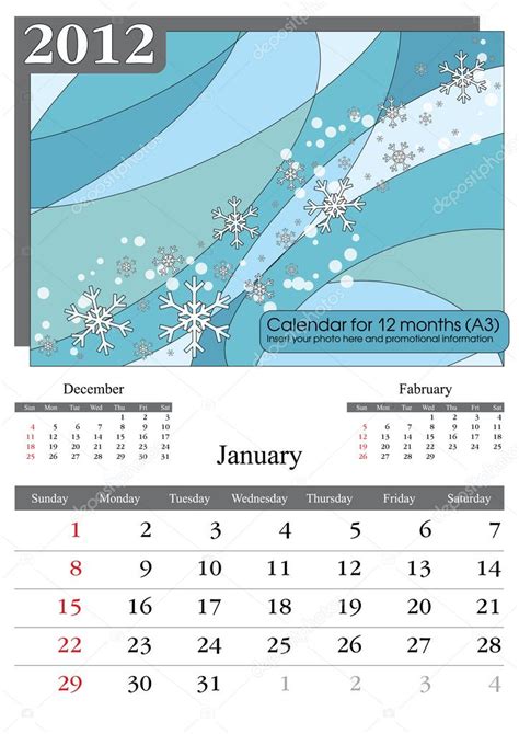 Calendar 2012 January — Stock Vector © Tashka2000 7122527