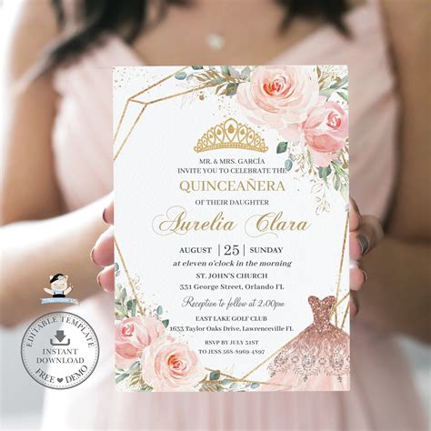 Editable Template Quinceanera Mis Quince Anos Chic Blush Etsy