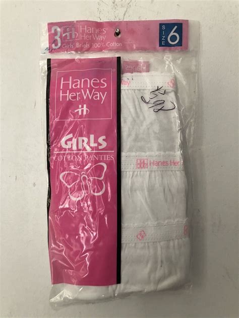 Vintage Hanes Her Way Cotton 3 Pack Briefs Underwear Girls Size 6 NOS