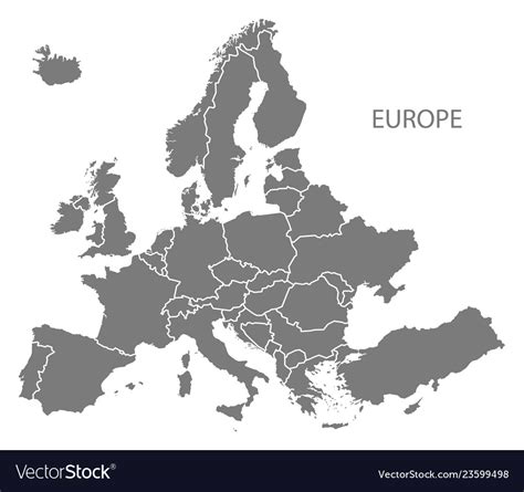 Europe With Countries Map Grey Royalty Free Vector Image