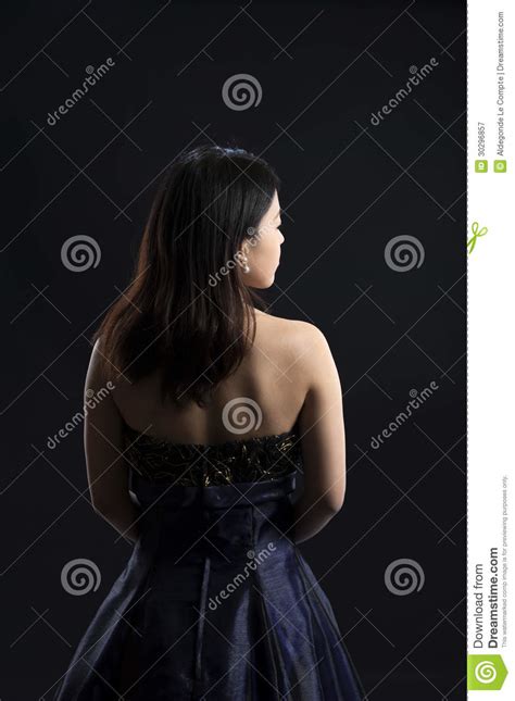 Back View Of A Young Asian Woman On Black Stock Image Image 30296857