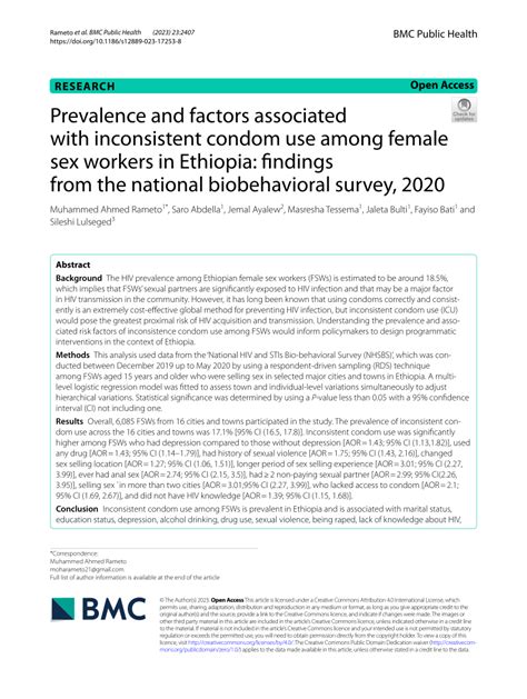 Pdf Prevalence And Factors Associated With Inconsistent Condom Use Among Female Sex Workers In