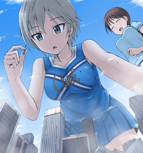 Animegiantess On Twitter Giga Cheerleader Anime Giantess Giant Growth City Girl