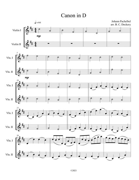 Canon In D Violin Duet Arr B C Dockery Sheet Music Johann