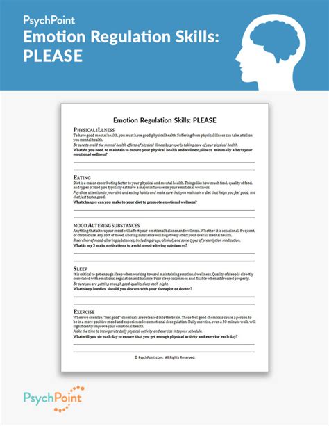 Emotion Regulation Skills Please Worksheet Psychpoint