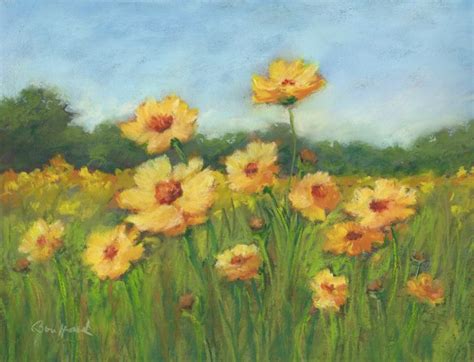 Pastel 85 X 11 Field Of Sunshine Etsy Yellow Flowers Painting