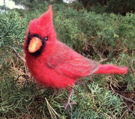 Needle Felted Cardinal Red Bird By Claudiamariefelt On Etsy