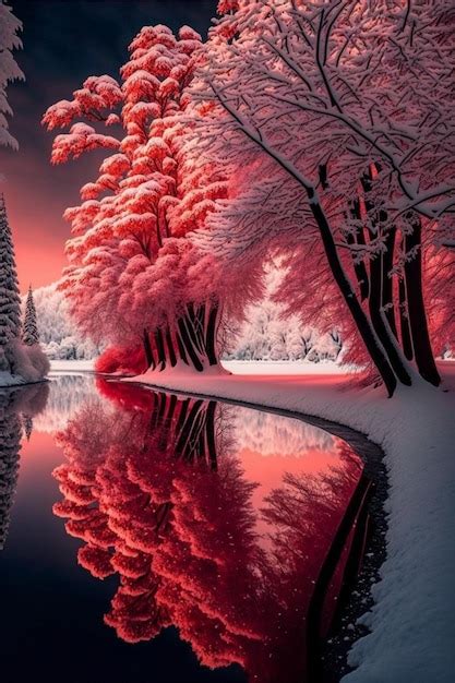 Premium Photo Body Of Water Surrounded By Snow Covered Trees