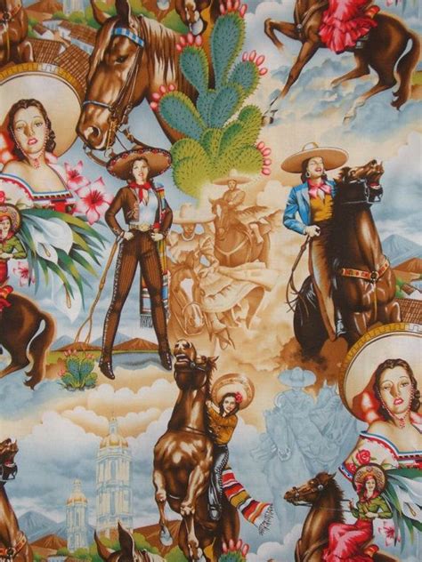 Charras Mexican Cowgirl Print Pure Cotton Door Fabricsandtrimmings 9 98 Cowgirl Art Mexican
