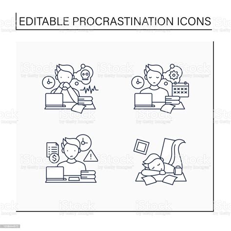 Procrastination Linear Set Solo Stock Illustration Download Image Now