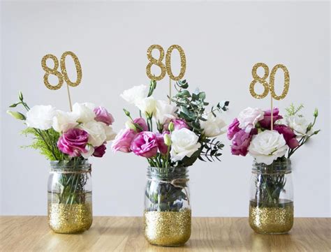 80th Birthday Centerpieces 80th Centerpieces 80th Birthday Party 80th Birthday Decor Gold 80th