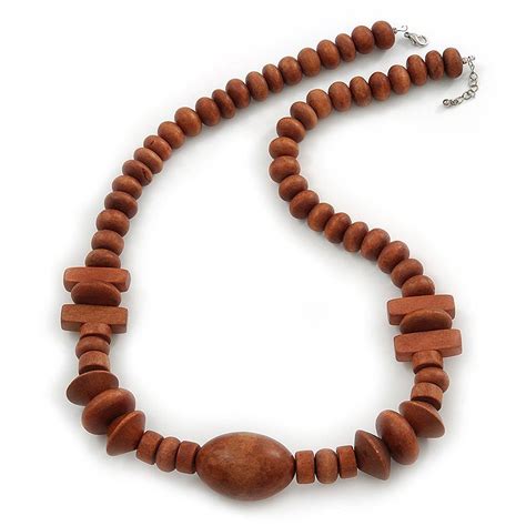 Avalaya Chunky Brown Wood Bead Necklace 64cm L 3cm Ext Collane Di