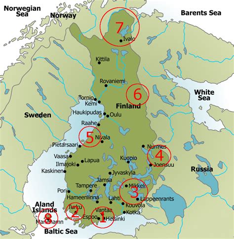 Map Of Finland With 8 Must See Areas 1 Southern Finland And Capital