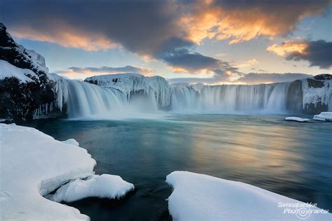 Godafoss In Winter Waterfalls Iceland Europe Synnatschke