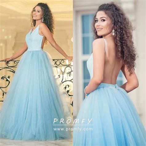 Sexy Backless Light Blue Satin And Tulle Party Dress Promfy