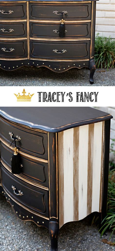 Browse 5,295 photos of bedroom dressers. Black and Gold Striped Dresser by Tracey's Fancy | Painted ...