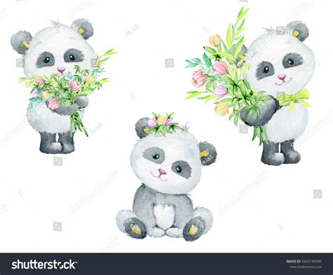 Pandas On Isolated Background Cute Pandas Stock Illustration 1663149349