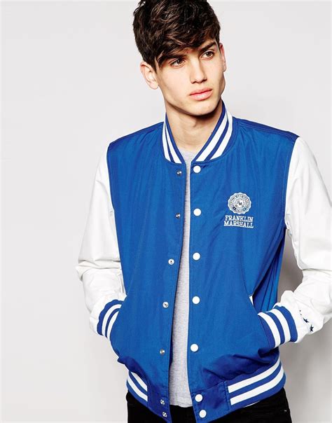 Franklin And Marshall Varsity Jacket In Blue For Men Lyst