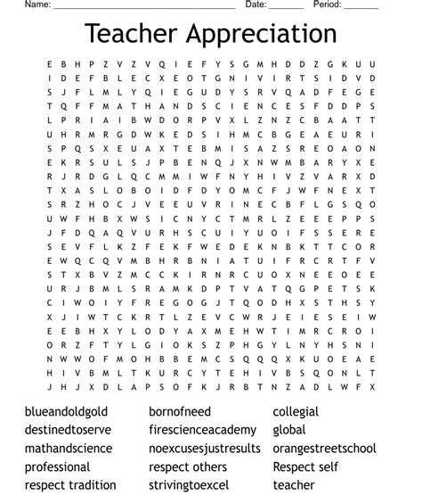 Teacher Appreciation Word Search Wordmint