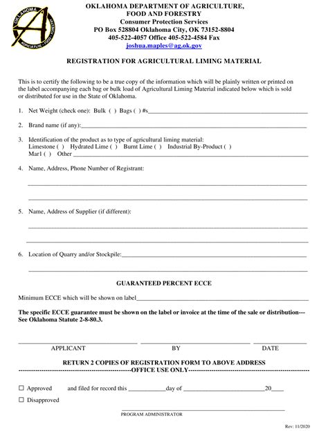 Oklahoma Registration For Agricultural Liming Material Download