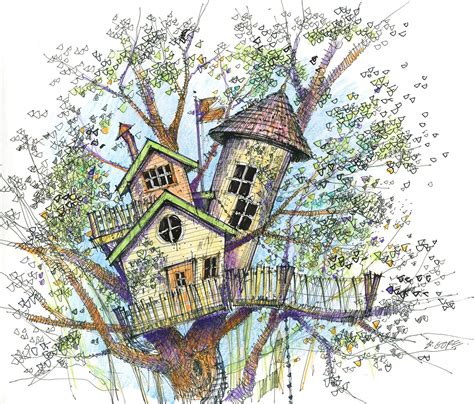 Just For Fun Tree House Drawing Children Book Illustration