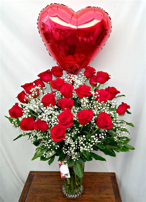Two Dozen Premium Red Roses With Lush Accents With Red Heart Balloon