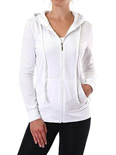 Womens Thin Cotton Zip Up Hoodie Jacket S White Ebay