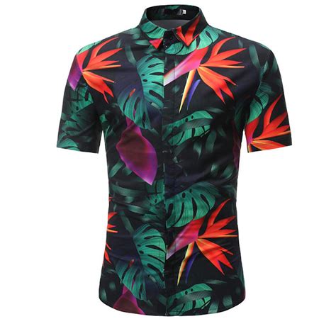 Dersimio Men Shirt Summer Style Palm Tree Print Beach Hawaiian Shirt Men Casual Short Sleeve