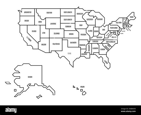 Black Outline Simplified Map Of Usa United States Of America Retro