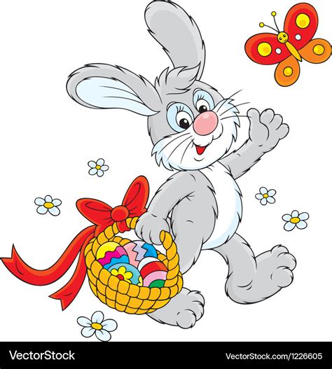 Easter Bunny Carries A Basket Of Eggs Royalty Free Vector