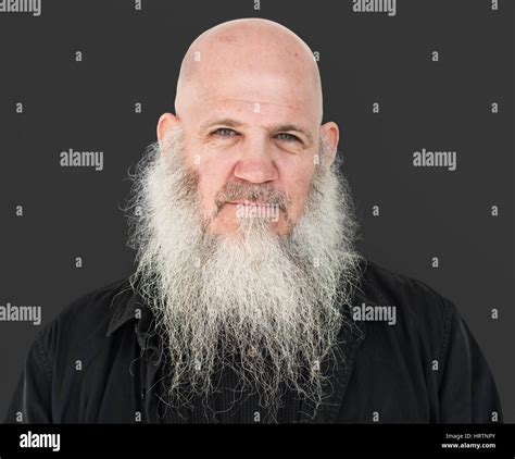 Men Adult Long Beard Bald Head Thoughtful Stock Photo Alamy