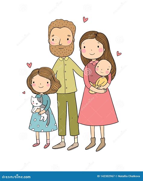 Une Famille Heureuse Parents Avec Des Enfants Papa Maman Fille Et