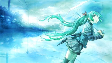 Hatsune Miku Melt Pretty Umbrella Clouds Nice Anime Aqua