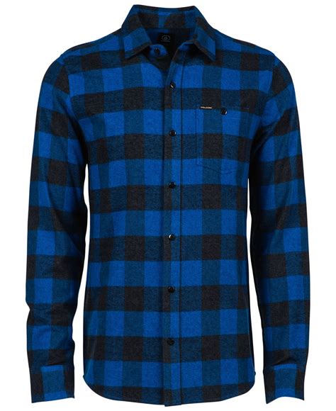 Volcom Echo Check Flannel Long Sleeve Shirt In Blue For Men Stormy