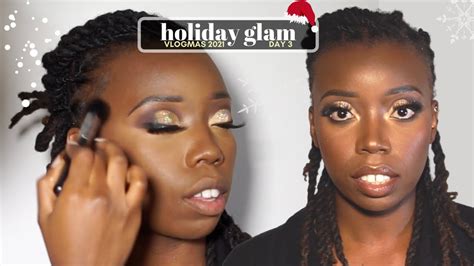 Holiday Glam Make Up Look Vlogmas Day Glittery Smokey Eye Nude Lip Frmeech Youtube