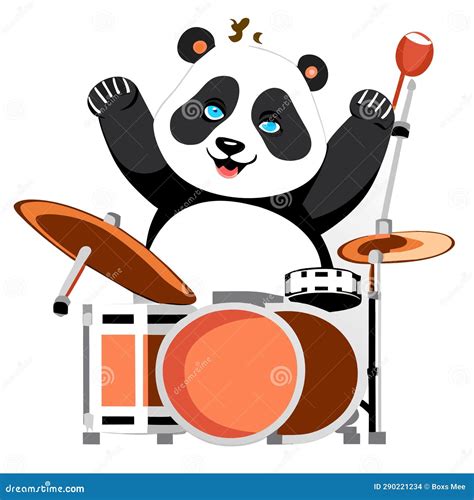 Panda Playing Drums Cute Cartoon Character Vector Illustration Stock
