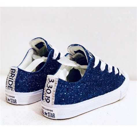 Womens Sparkly Navy Blue Glitter Crystals Converse All Stars Sneakers Wedding Bride Shoes