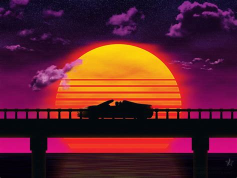 Causeway Car Sticker Synthwave Vaporwave Outrun 80s Retro