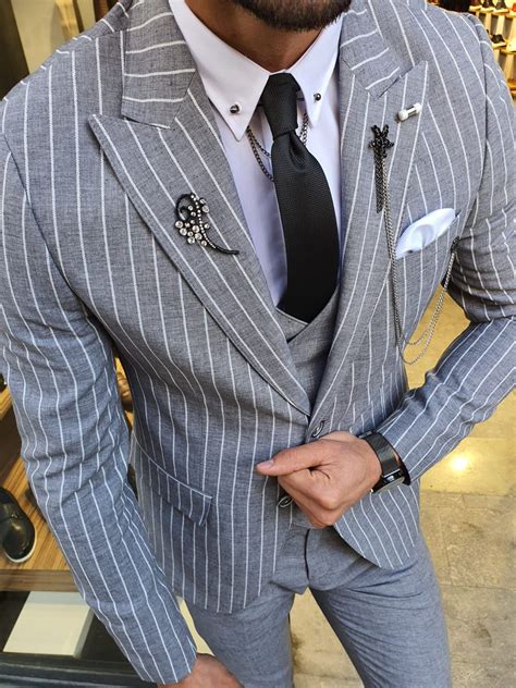 Gentwith Orem White Slim Fit Pinstripe Suit Gent With Pinstripe