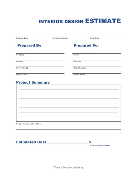 Interior Design Estimate Template Invoice Maker