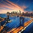 Ciudad de Nueva York - hermosa puesta de sol sobre Manhattan con ...