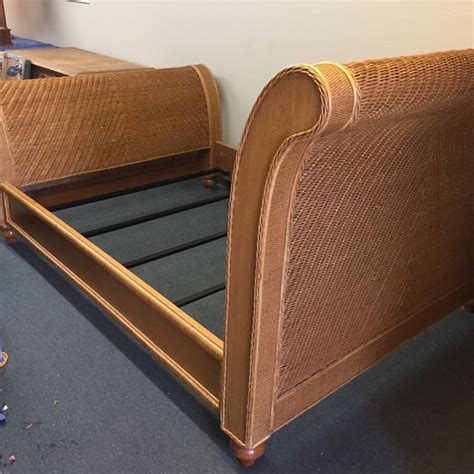 Bamboo, rattan, wood, metal condition: Boho Rattan & Woven Wicker Queen Bed | Chairish